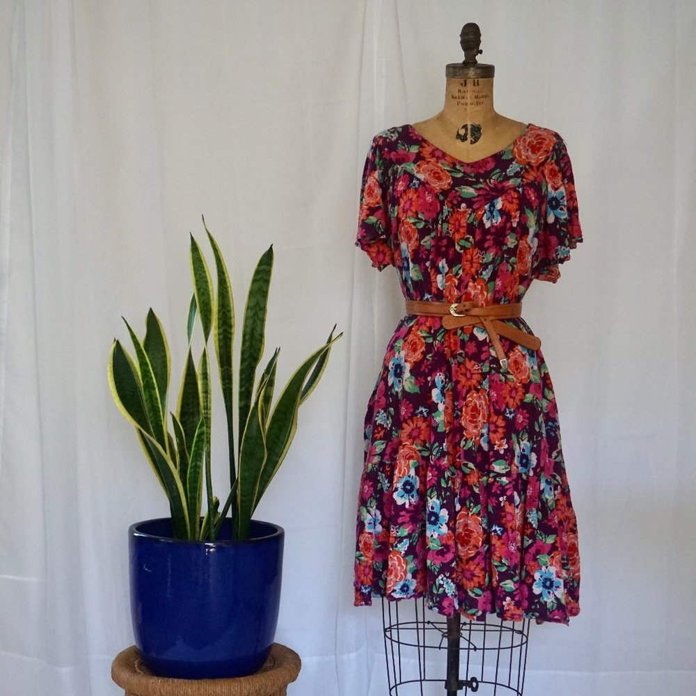 Vintage Colorful Floral Mumu with Pockets